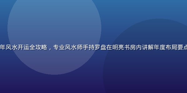 2026年丙午年风水开运全攻略，专业风水师手持罗盘在明亮书房内讲解年度布局要点，画面知识感强